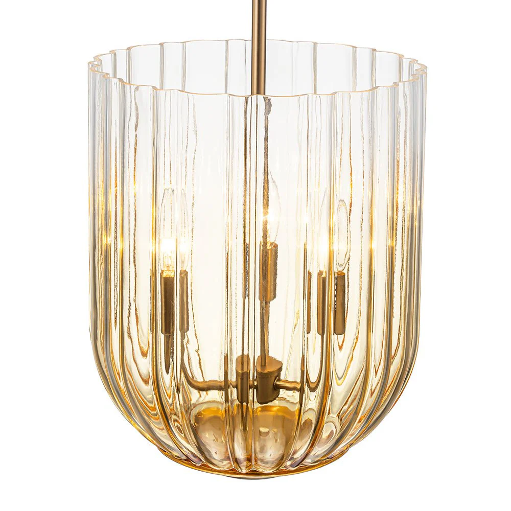 3-Light Candle Style Bell Ribbed Tinted Glass Ceiling Pendant - Image 14