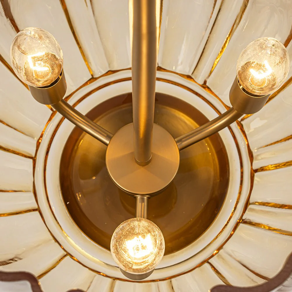 3-Light Candle Style Bell Ribbed Tinted Glass Ceiling Pendant - Image 16