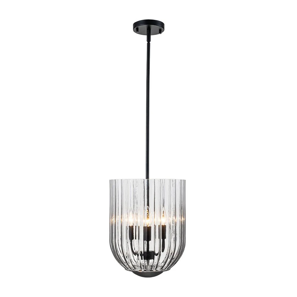 3-Light Candle Style Bell Ribbed Tinted Glass Ceiling Pendant - Image 18