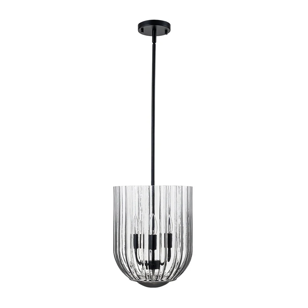 3-Light Candle Style Bell Ribbed Tinted Glass Ceiling Pendant - Image 19