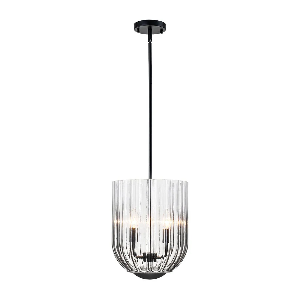 3-Light Candle Style Bell Ribbed Tinted Glass Ceiling Pendant - Image 20