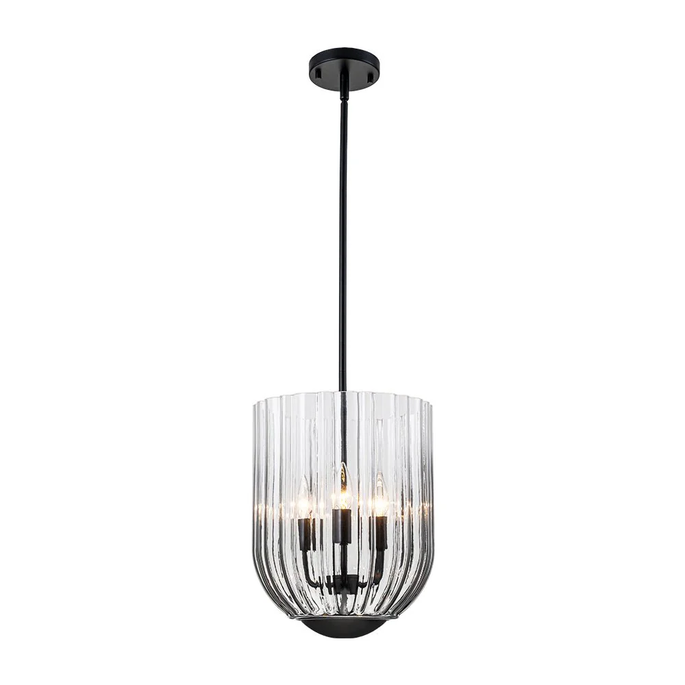 3-Light Candle Style Bell Ribbed Tinted Glass Ceiling Pendant - Image 21