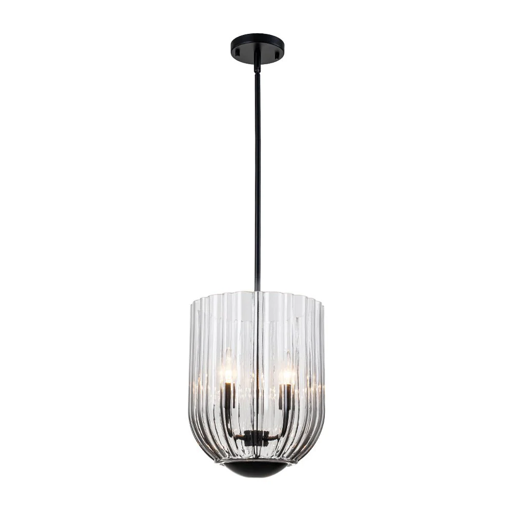 3-Light Candle Style Bell Ribbed Tinted Glass Ceiling Pendant - Image 22