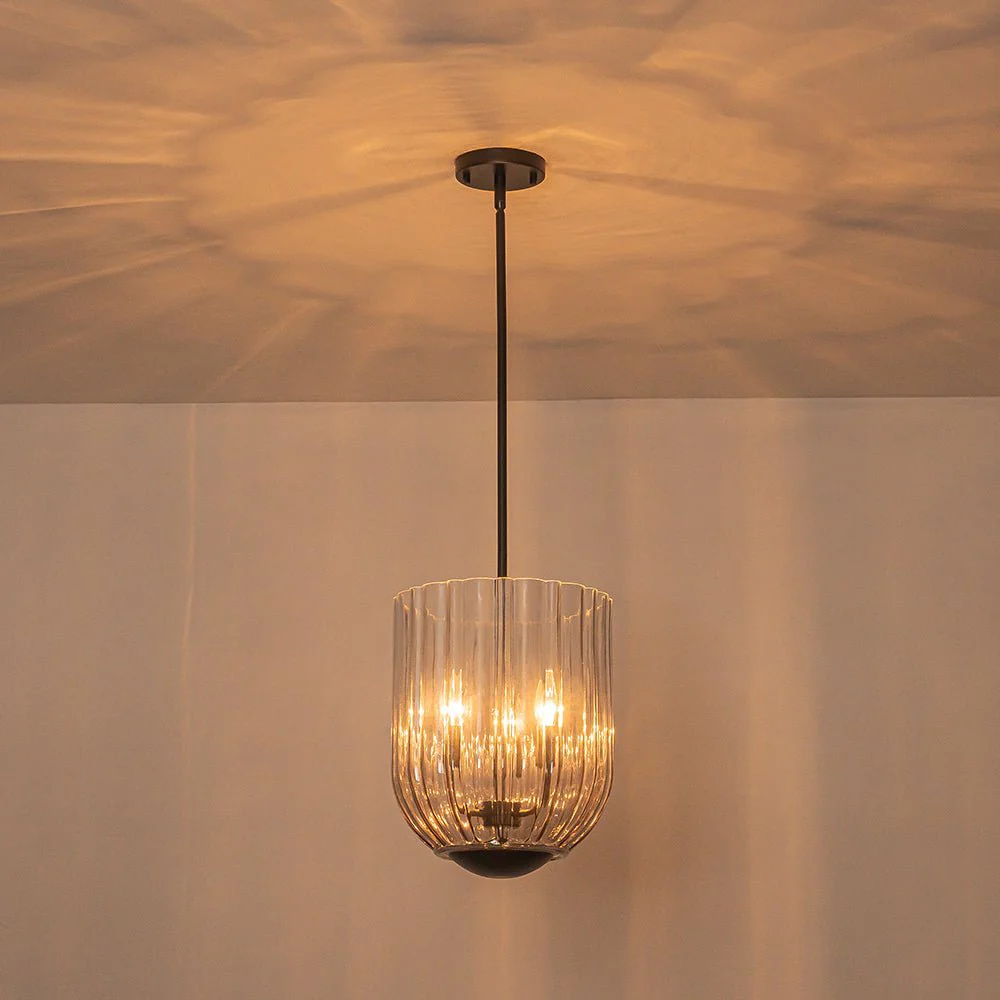 3-Light Candle Style Bell Ribbed Tinted Glass Ceiling Pendant - Image 24