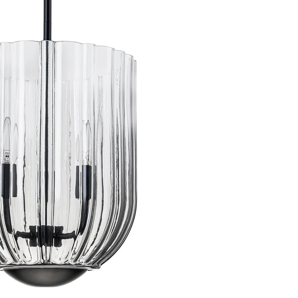 3-Light Candle Style Bell Ribbed Tinted Glass Ceiling Pendant - Image 25