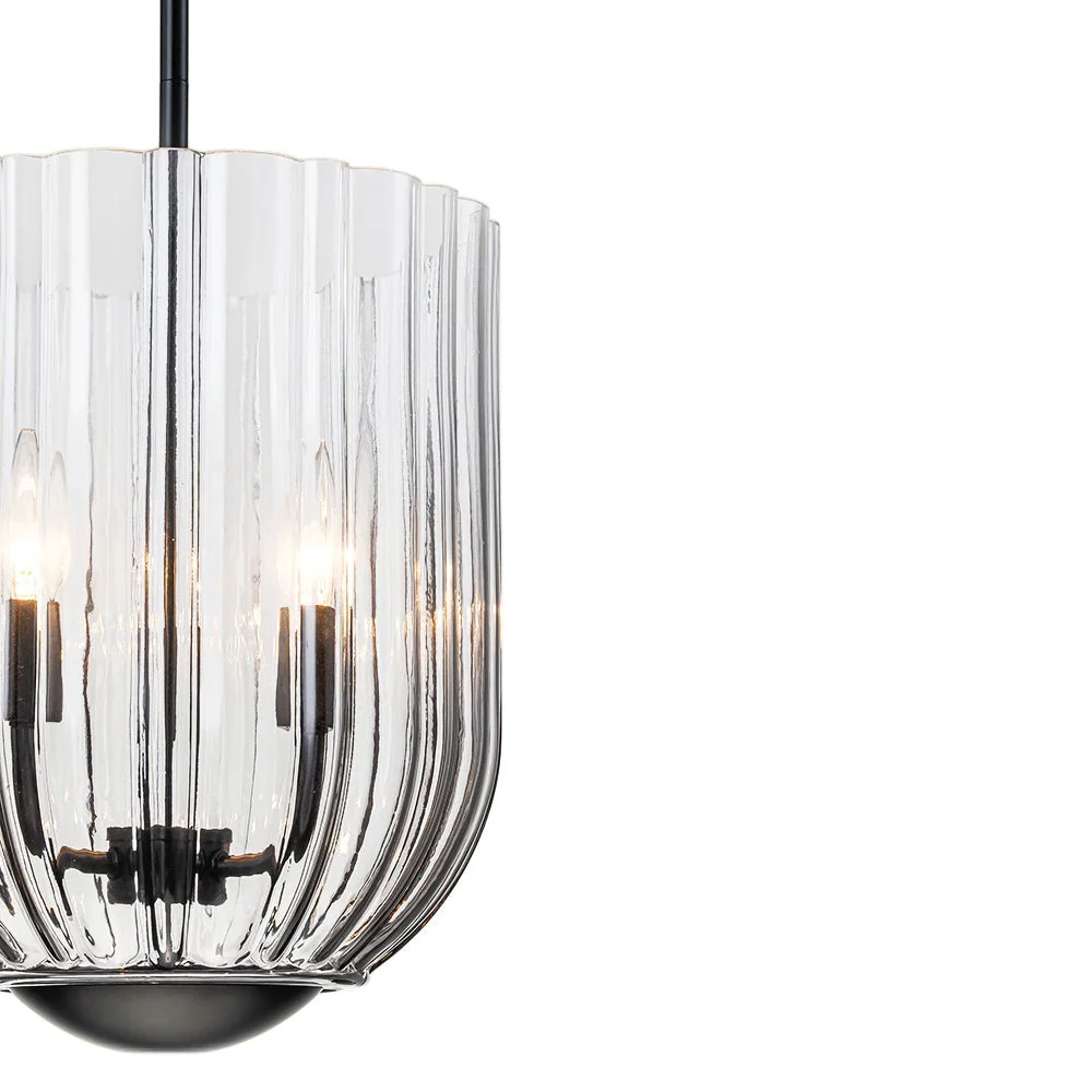 3-Light Candle Style Bell Ribbed Tinted Glass Ceiling Pendant - Image 26