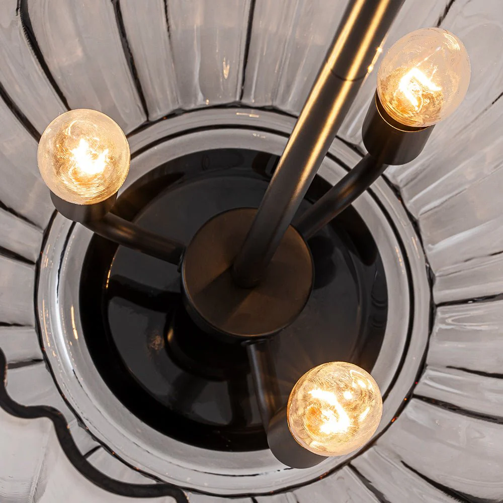 3-Light Candle Style Bell Ribbed Tinted Glass Ceiling Pendant - Image 28