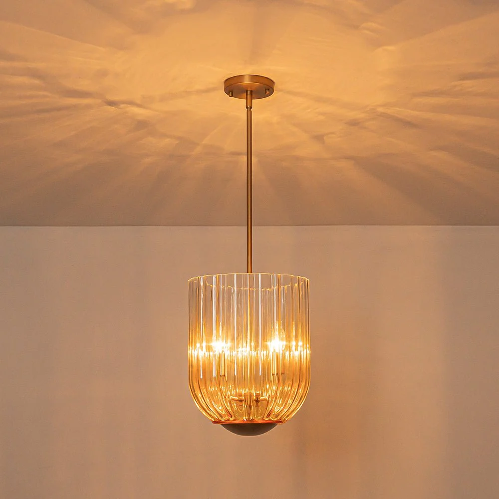 3-Light Candle Style Bell Ribbed Tinted Glass Ceiling Pendant - Image 5