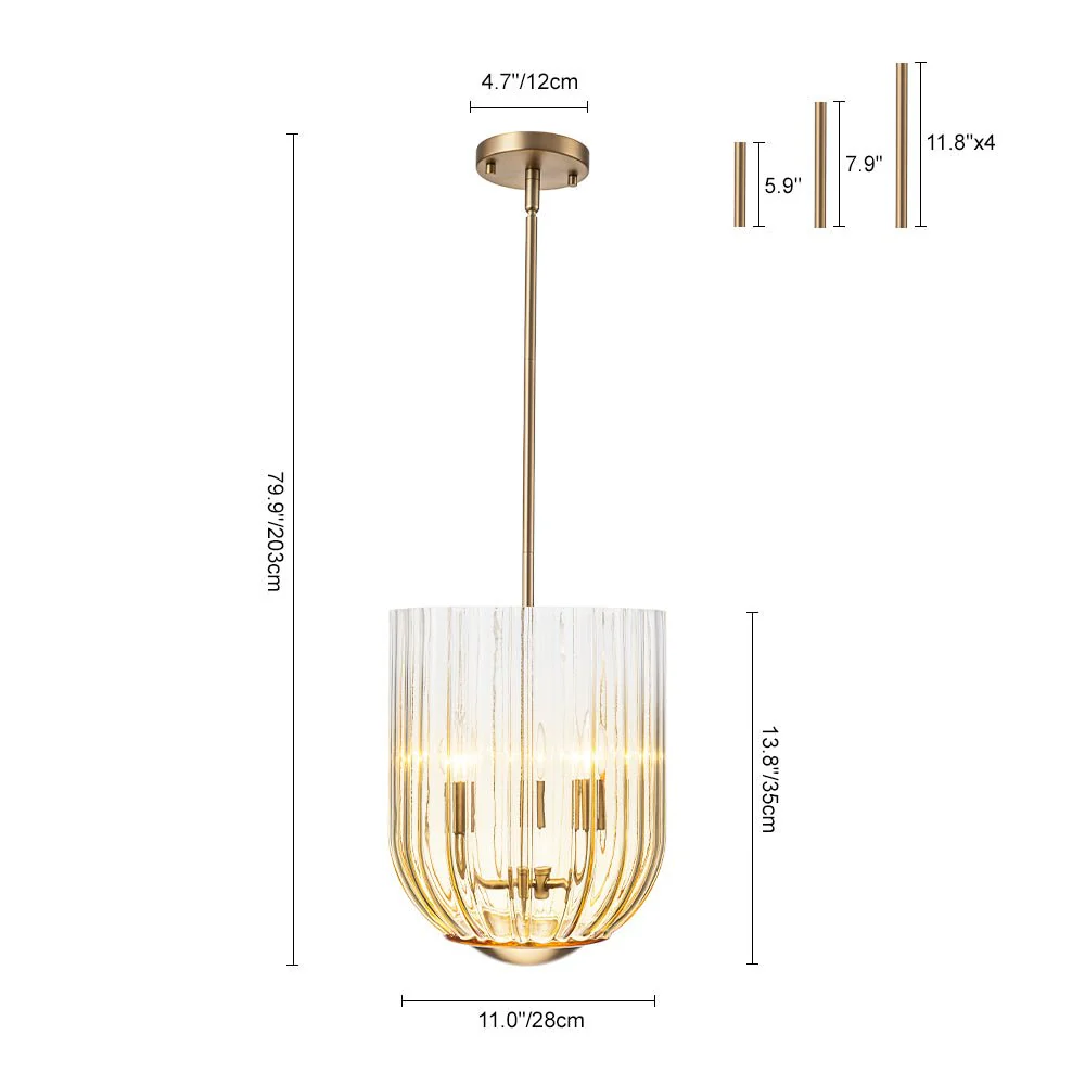 3-Light Candle Style Bell Ribbed Tinted Glass Ceiling Pendant - Image 7