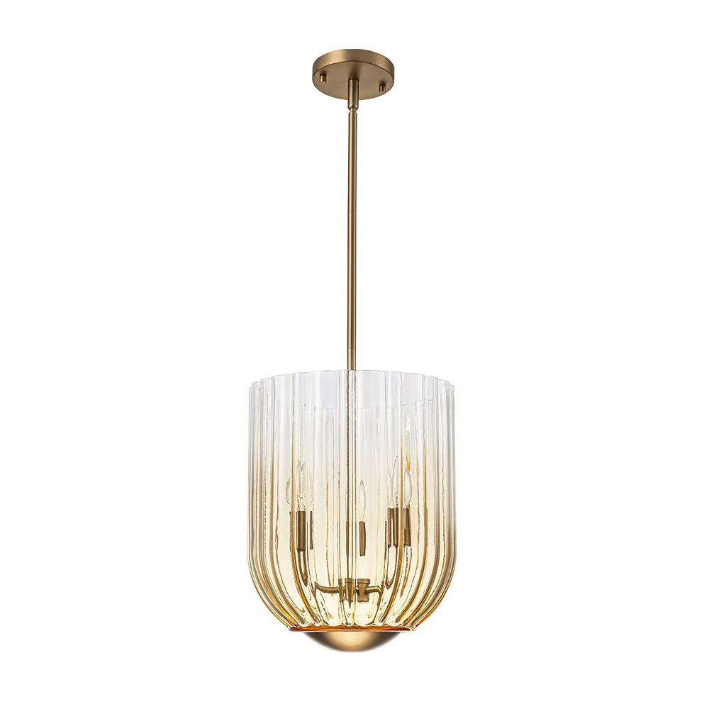 3-Light Candle Style Bell Ribbed Tinted Glass Ceiling Pendant - Image 8