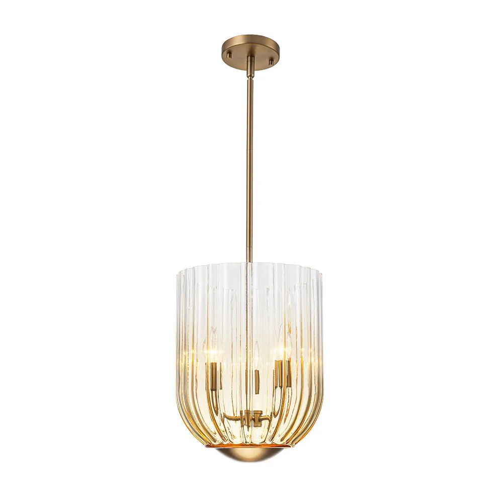 3-Light Candle Style Bell Ribbed Tinted Glass Ceiling Pendant - Image 9