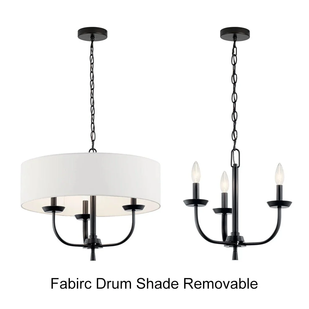 3-Light Candle Style Large Fabric Drum Cage Chandelier - Image 4