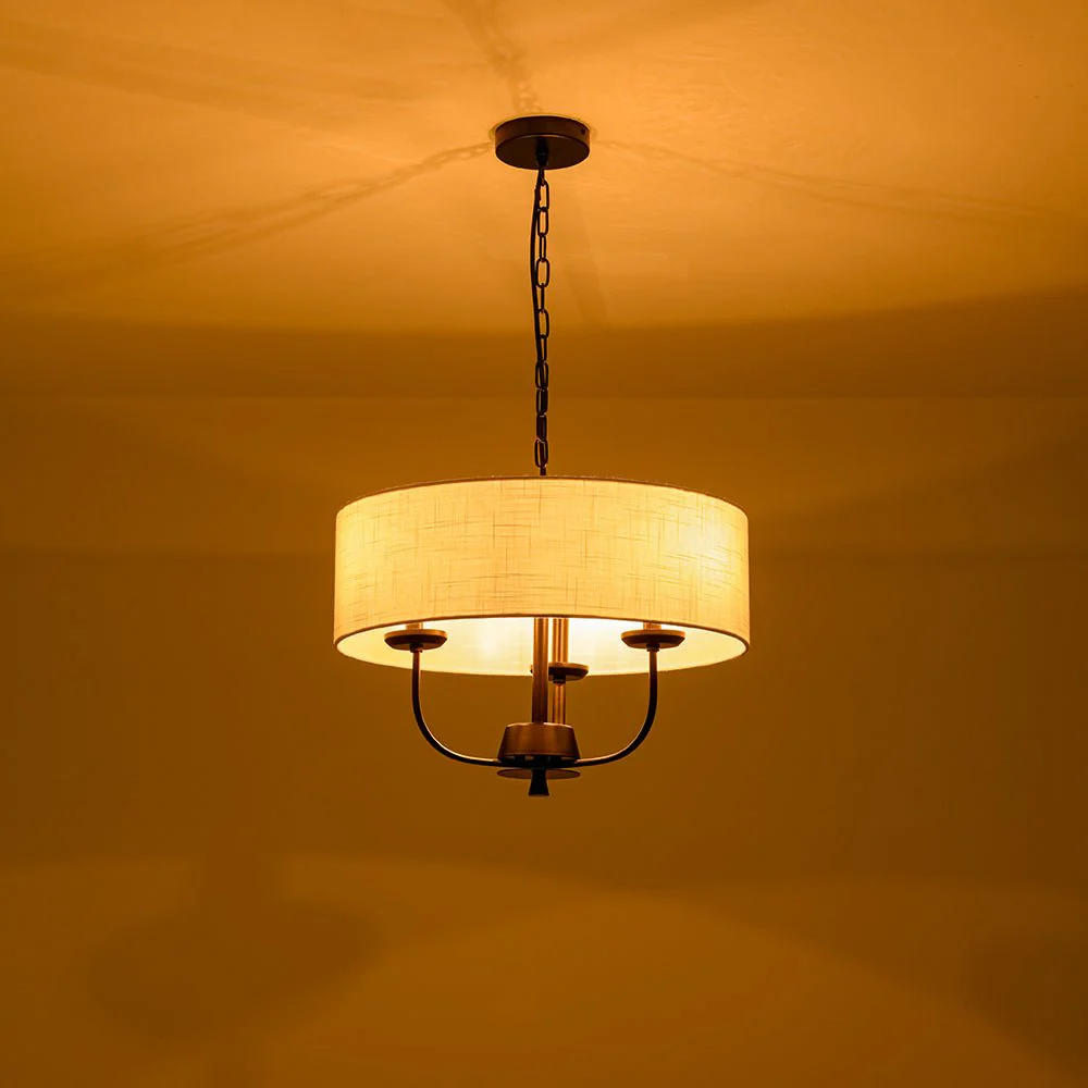 3-Light Candle Style Large Fabric Drum Cage Chandelier - Image 5