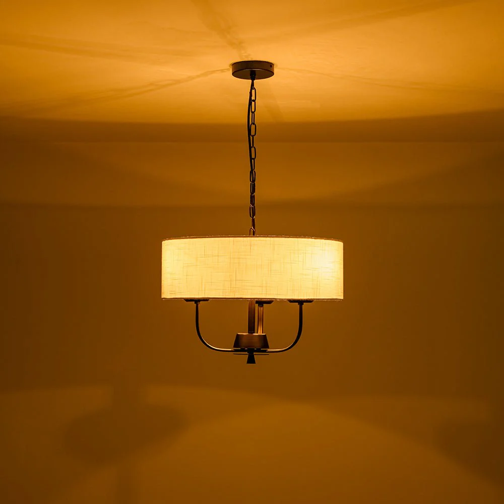 3-Light Candle Style Large Fabric Drum Cage Chandelier - Image 6
