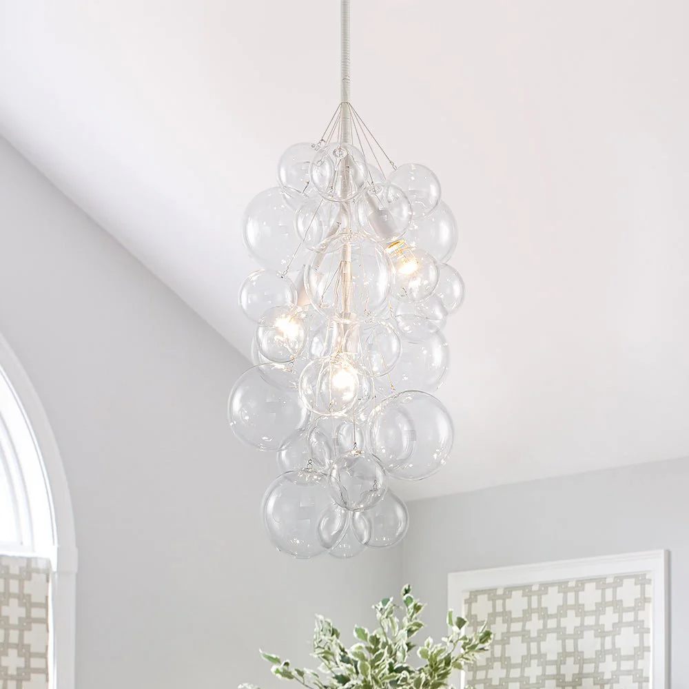3-Light Cascade Cluster Clear Glass Bubble Chandelier - Image 3