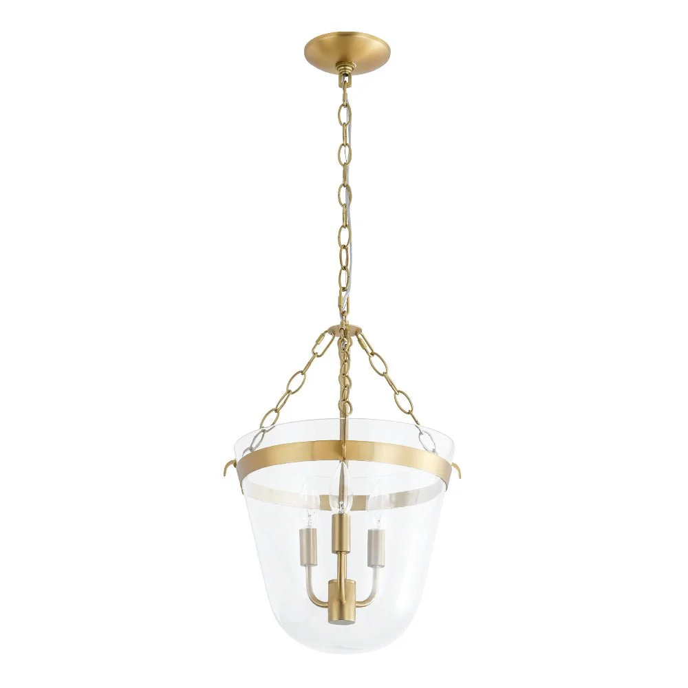 3-Light Clear Glass Bell Jar Lantern Pendant / Semi Flush - Image 10