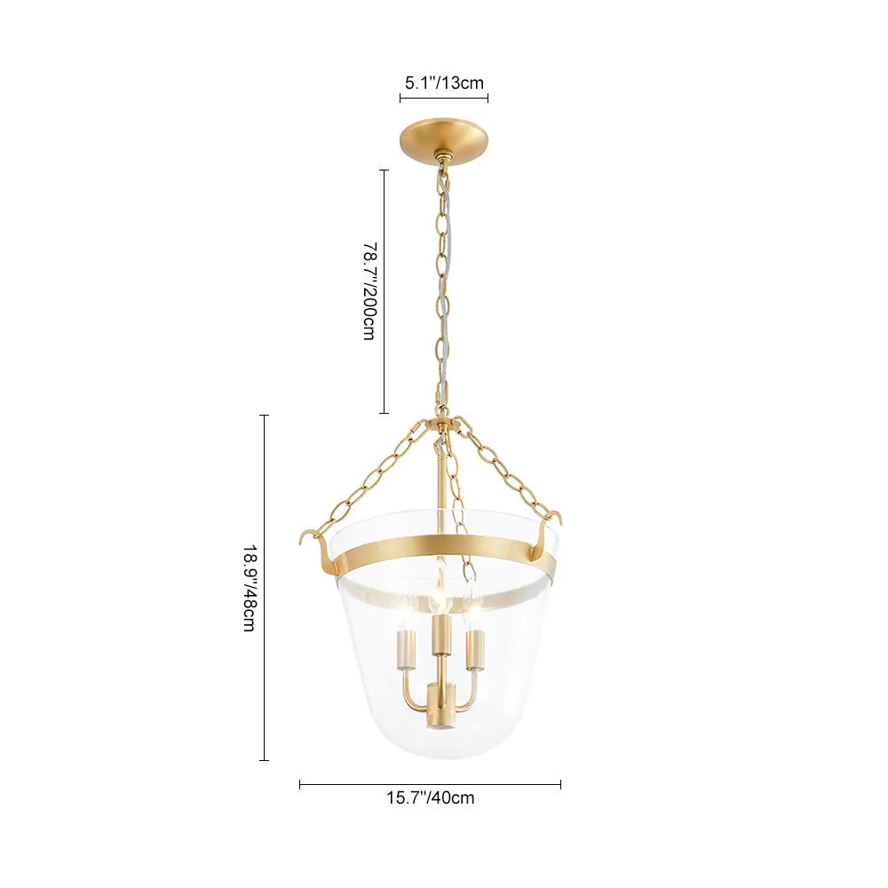3-Light Clear Glass Bell Jar Lantern Pendant / Semi Flush - Image 11