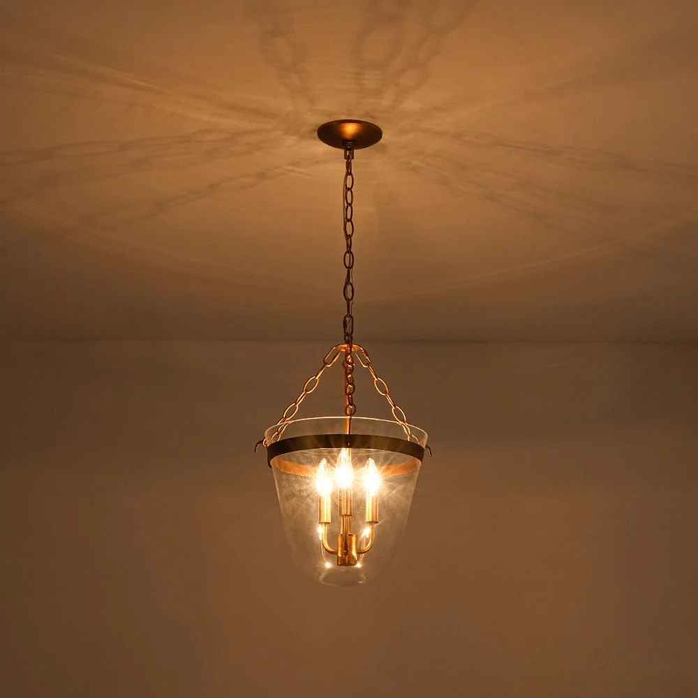 3-Light Clear Glass Bell Jar Lantern Pendant / Semi Flush - Image 12