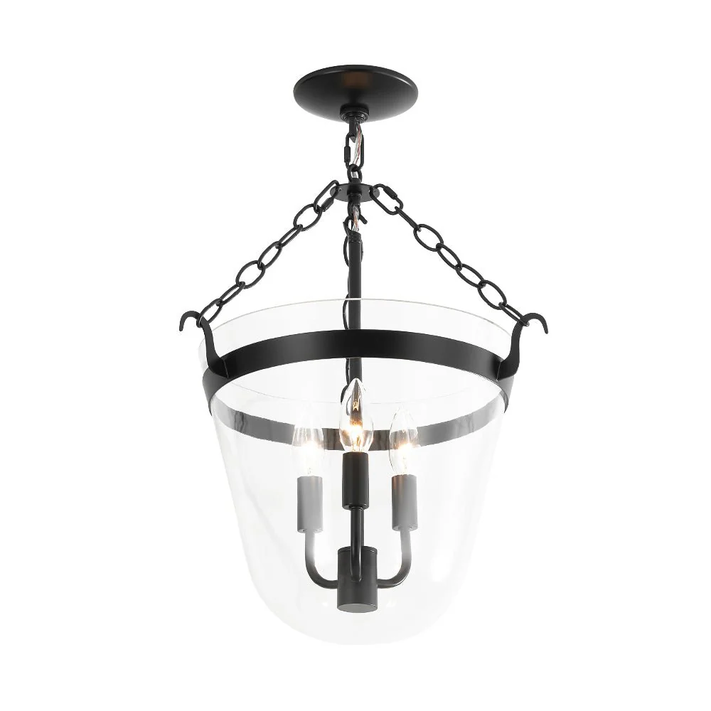 3-Light Clear Glass Bell Jar Lantern Pendant / Semi Flush - Image 16