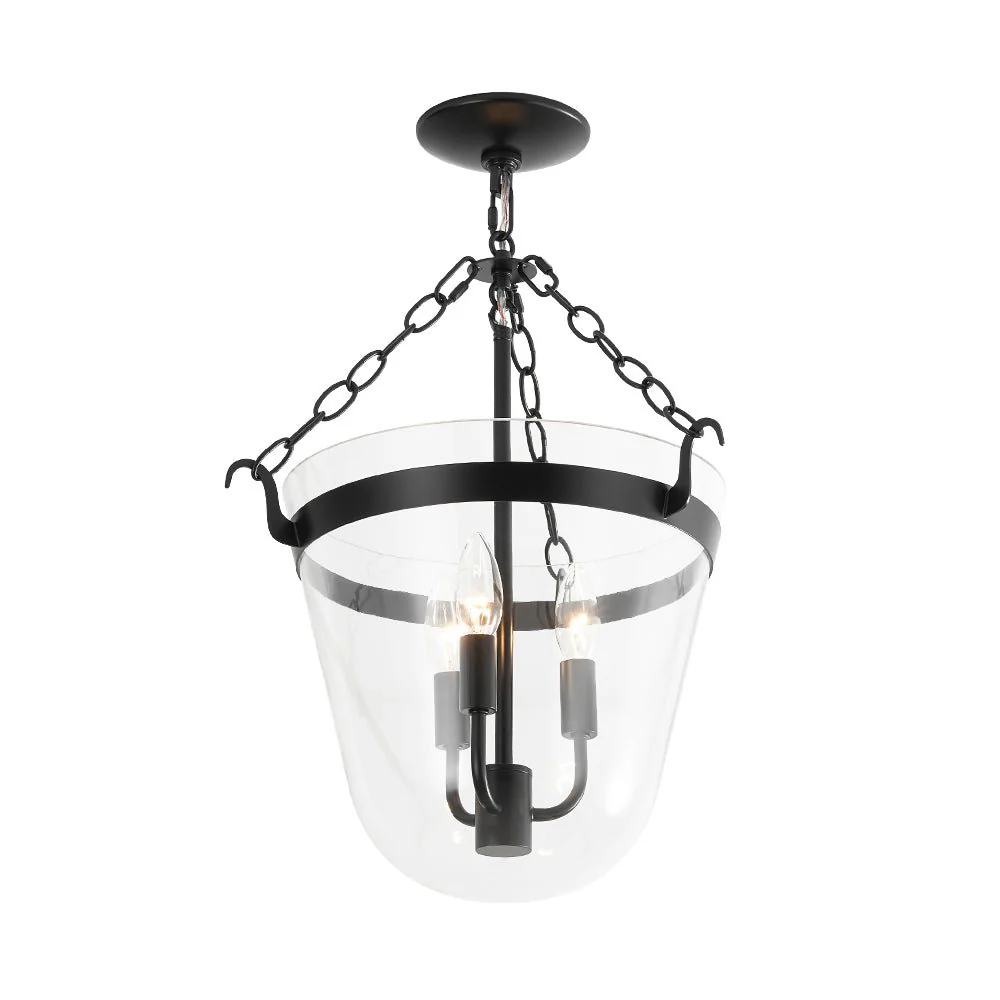 3-Light Clear Glass Bell Jar Lantern Pendant / Semi Flush - Image 17