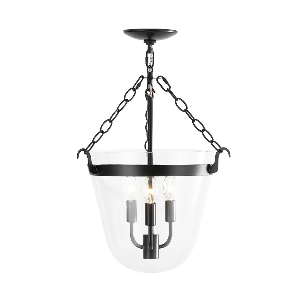 3-Light Clear Glass Bell Jar Lantern Pendant / Semi Flush - Image 18