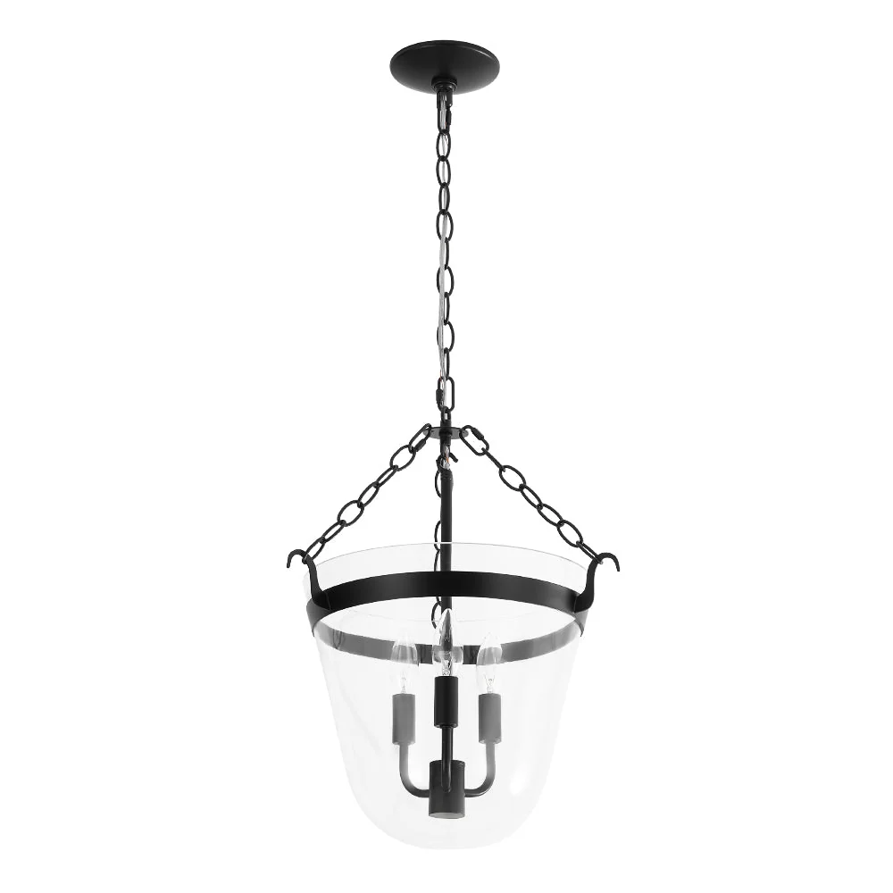 3-Light Clear Glass Bell Jar Lantern Pendant / Semi Flush - Image 20
