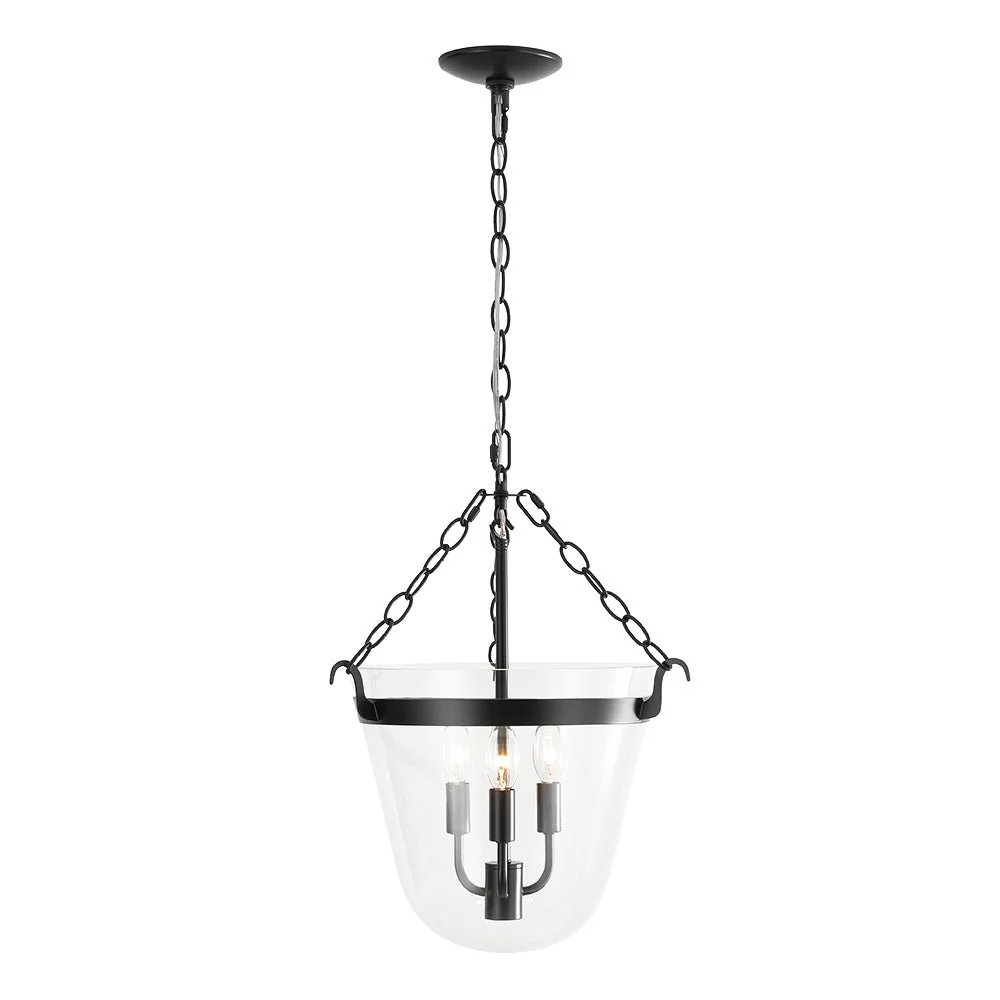 3-Light Clear Glass Bell Jar Lantern Pendant / Semi Flush - Image 21