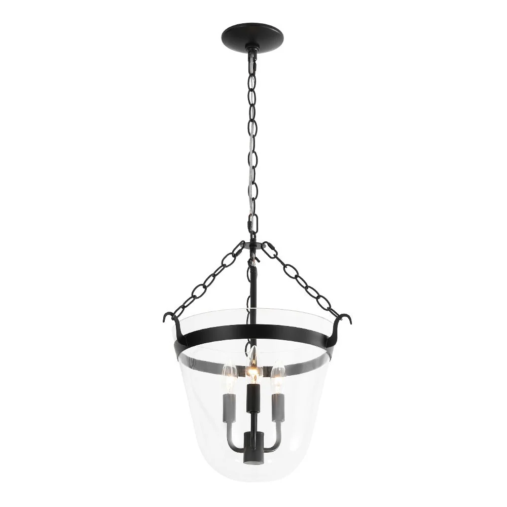 3-Light Clear Glass Bell Jar Lantern Pendant / Semi Flush - Image 22