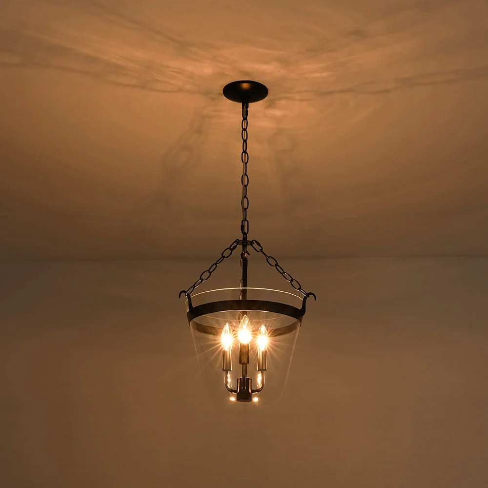 3-Light Clear Glass Bell Jar Lantern Pendant / Semi Flush - Image 23