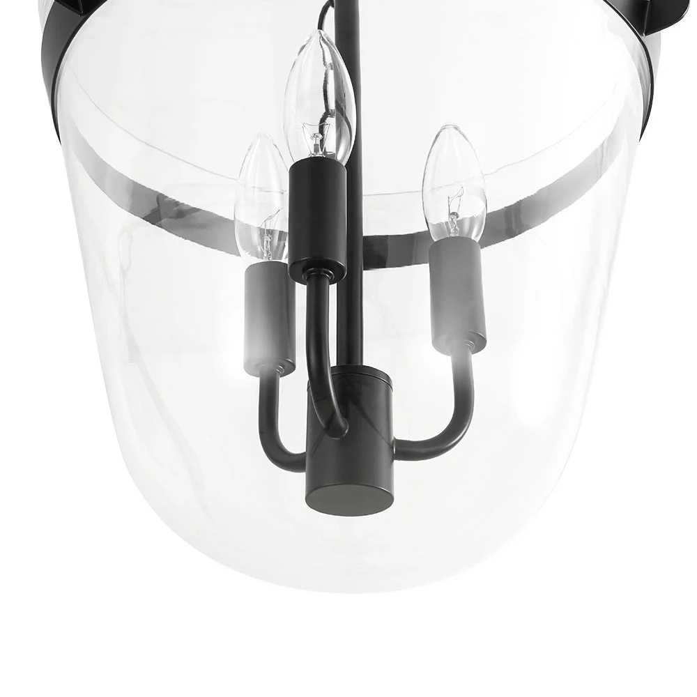 3-Light Clear Glass Bell Jar Lantern Pendant / Semi Flush - Image 25