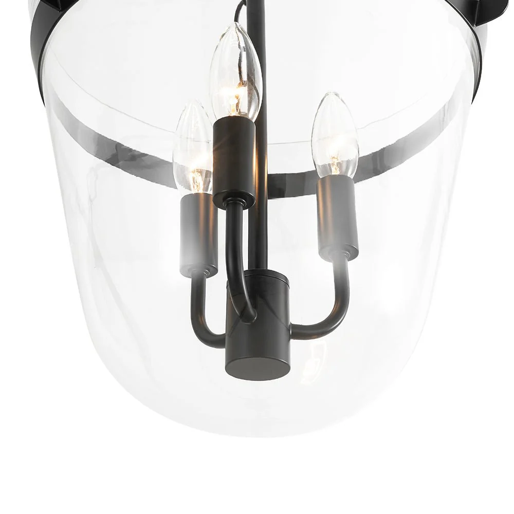 3-Light Clear Glass Bell Jar Lantern Pendant / Semi Flush - Image 26