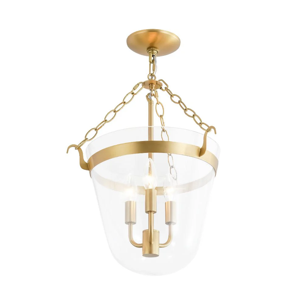3-Light Clear Glass Bell Jar Lantern Pendant / Semi Flush - Image 5
