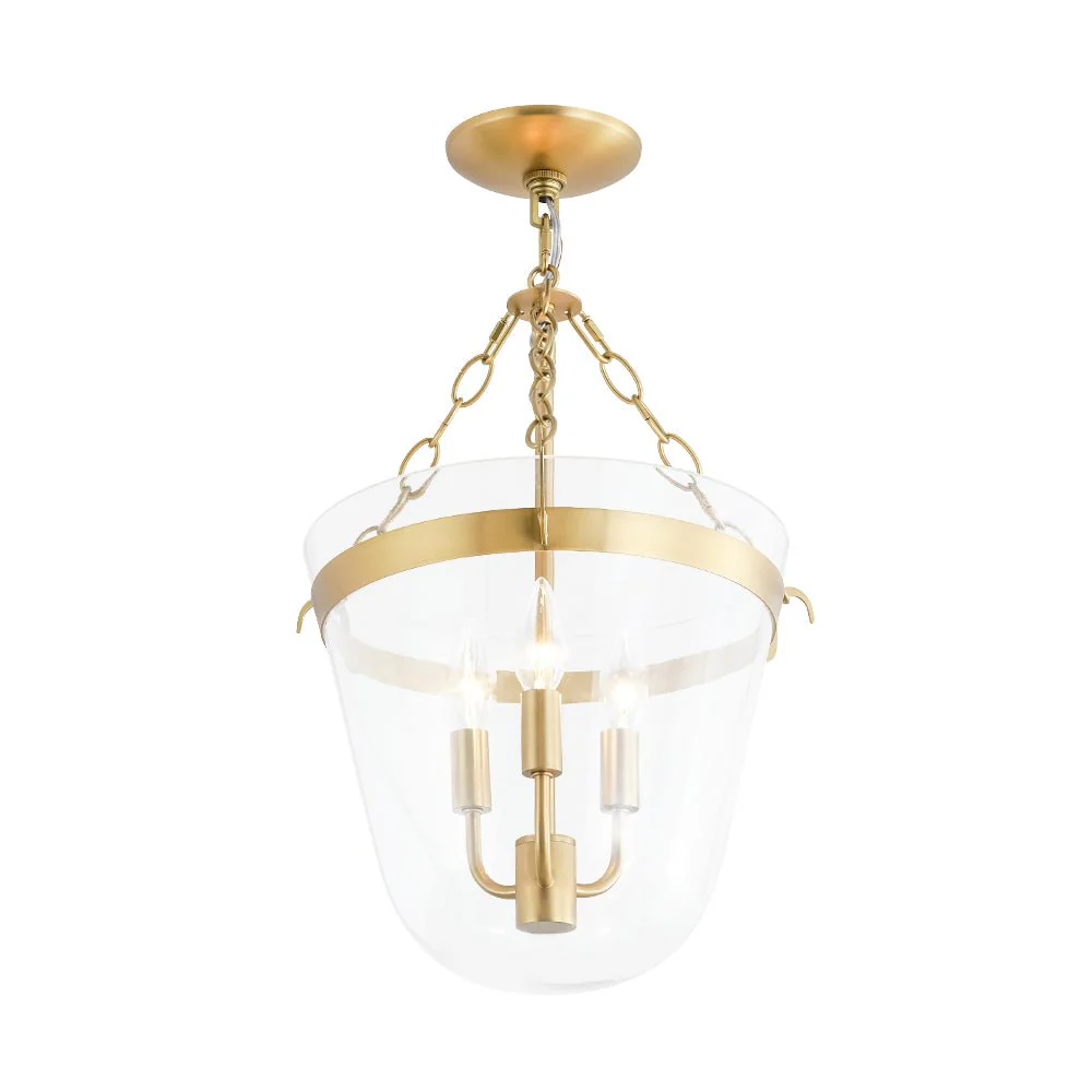 3-Light Clear Glass Bell Jar Lantern Pendant / Semi Flush - Image 7