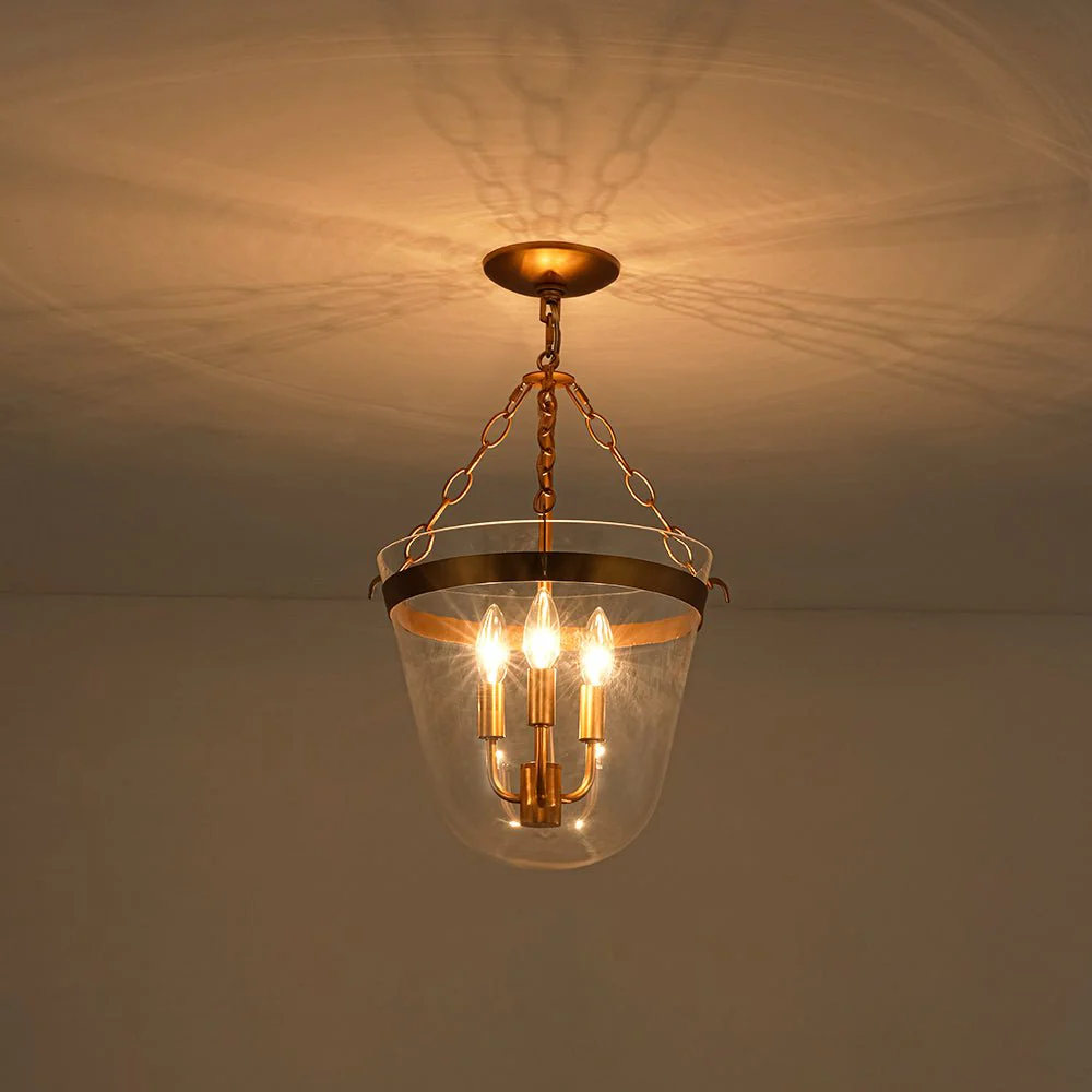 3-Light Clear Glass Bell Jar Lantern Pendant / Semi Flush - Image 8