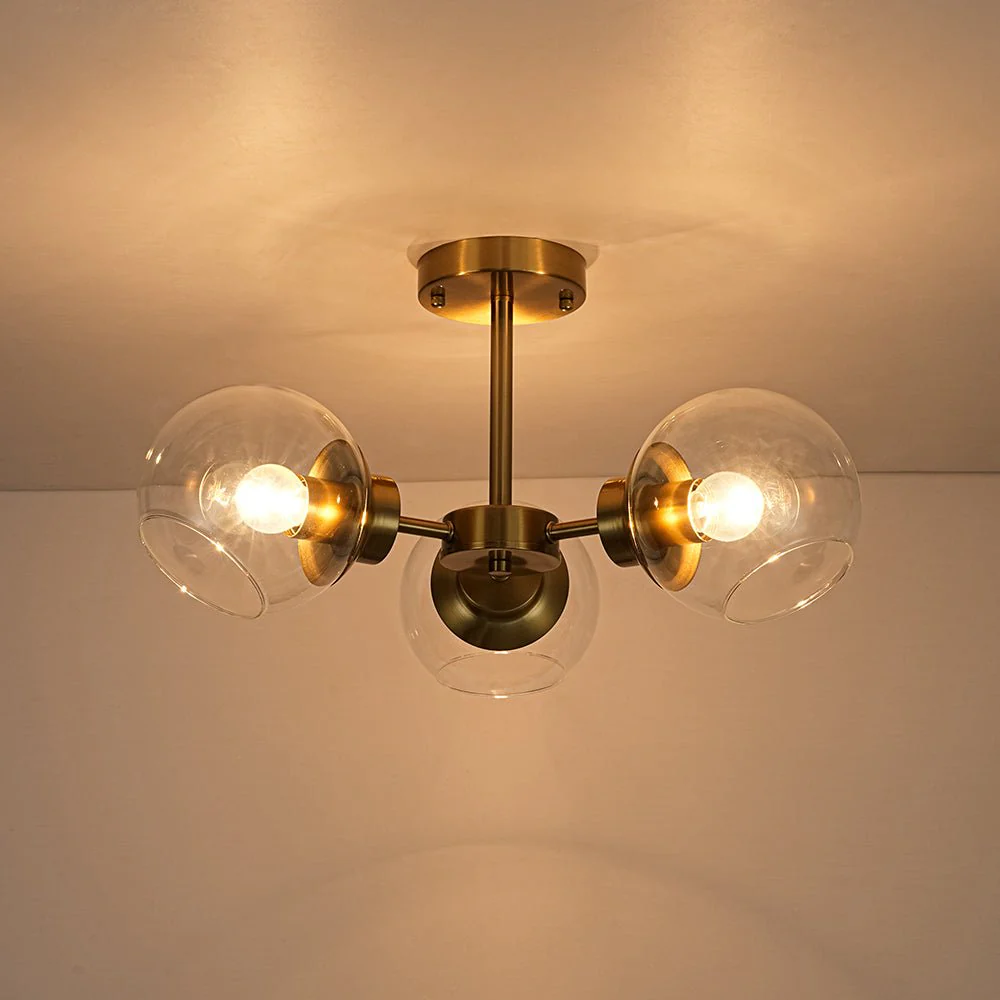 3-Light Clear Glass Globe Sputnik Semi Flush Mount - Image 14