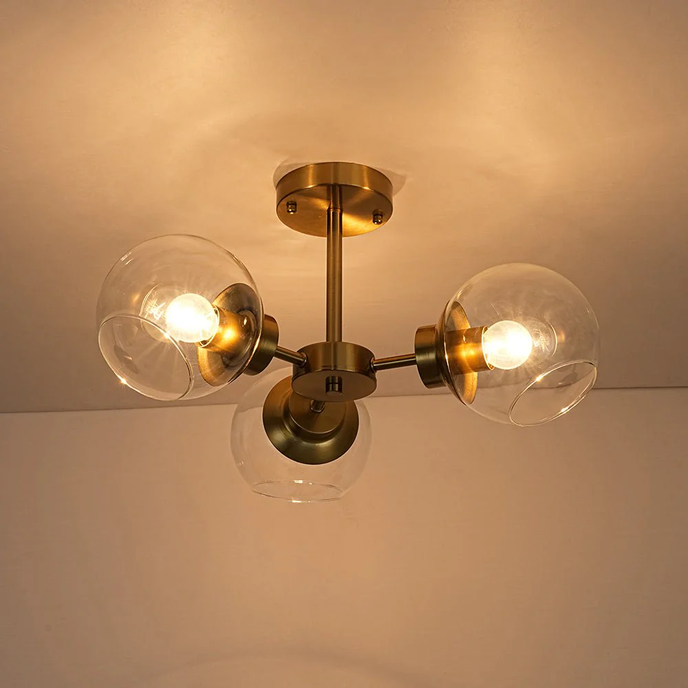 3-Light Clear Glass Globe Sputnik Semi Flush Mount - Image 15