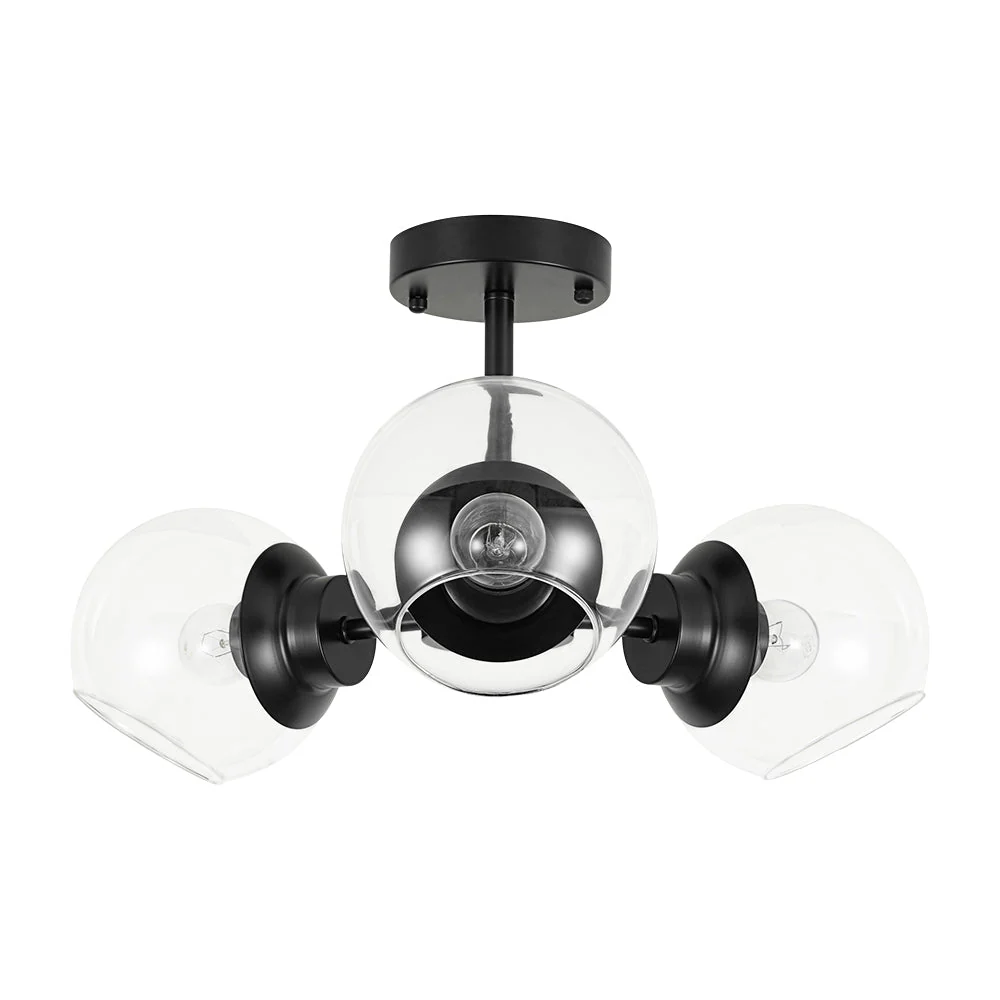 3-Light Clear Glass Globe Sputnik Semi Flush Mount - Image 16
