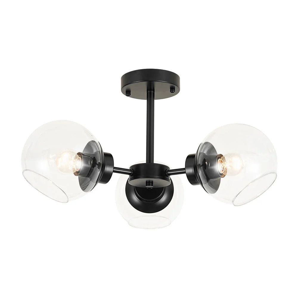 3-Light Clear Glass Globe Sputnik Semi Flush Mount - Image 17