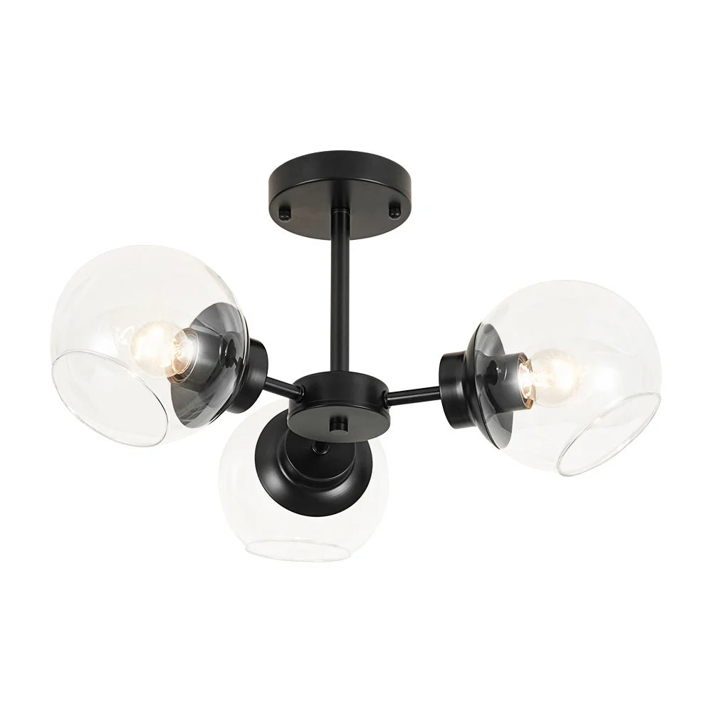 3-Light Clear Glass Globe Sputnik Semi Flush Mount - Image 18