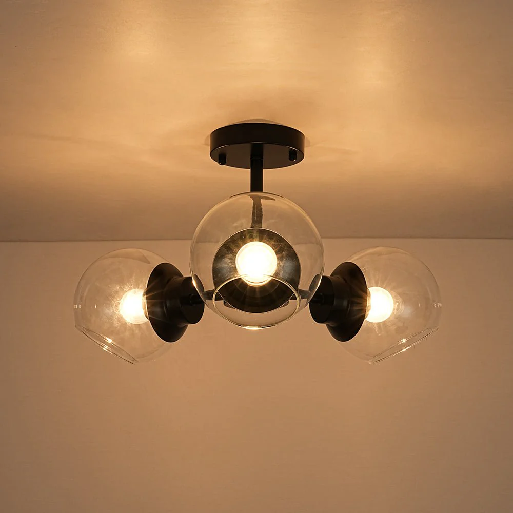 3-Light Clear Glass Globe Sputnik Semi Flush Mount - Image 23