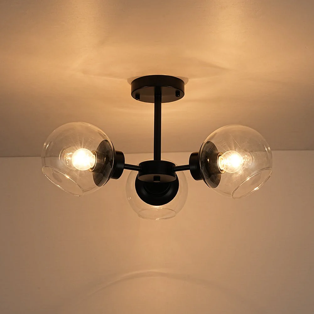 3-Light Clear Glass Globe Sputnik Semi Flush Mount - Image 24