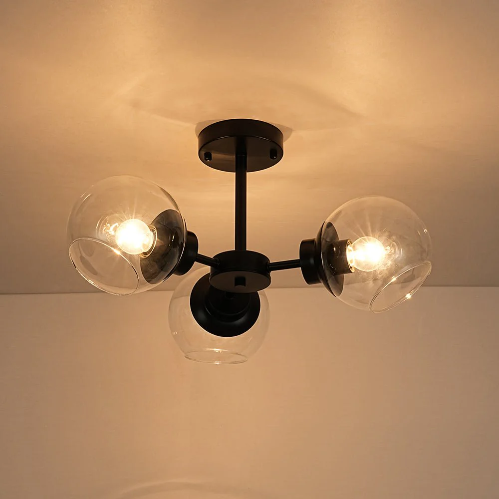 3-Light Clear Glass Globe Sputnik Semi Flush Mount - Image 25