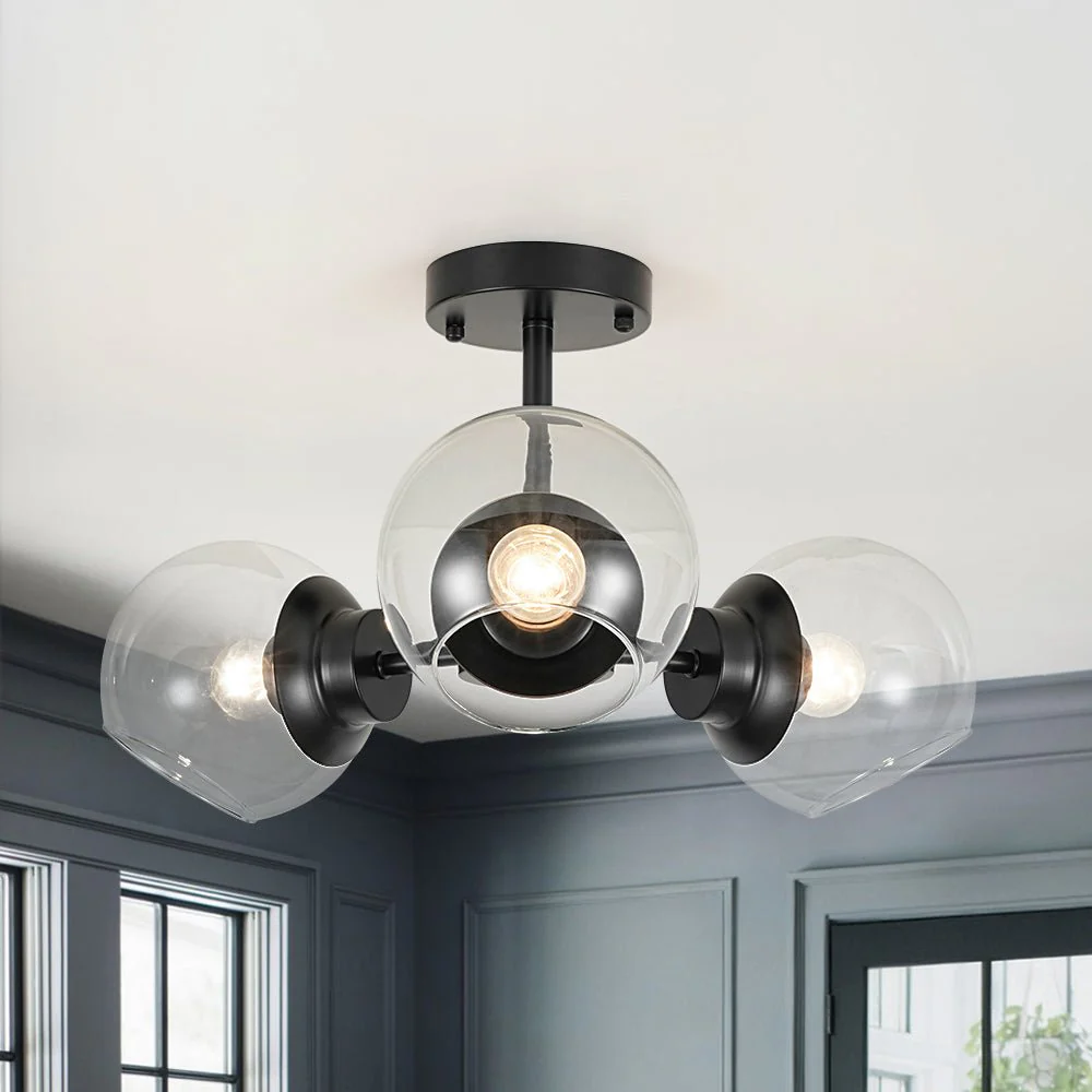 3-Light Clear Glass Globe Sputnik Semi Flush Mount - Image 3