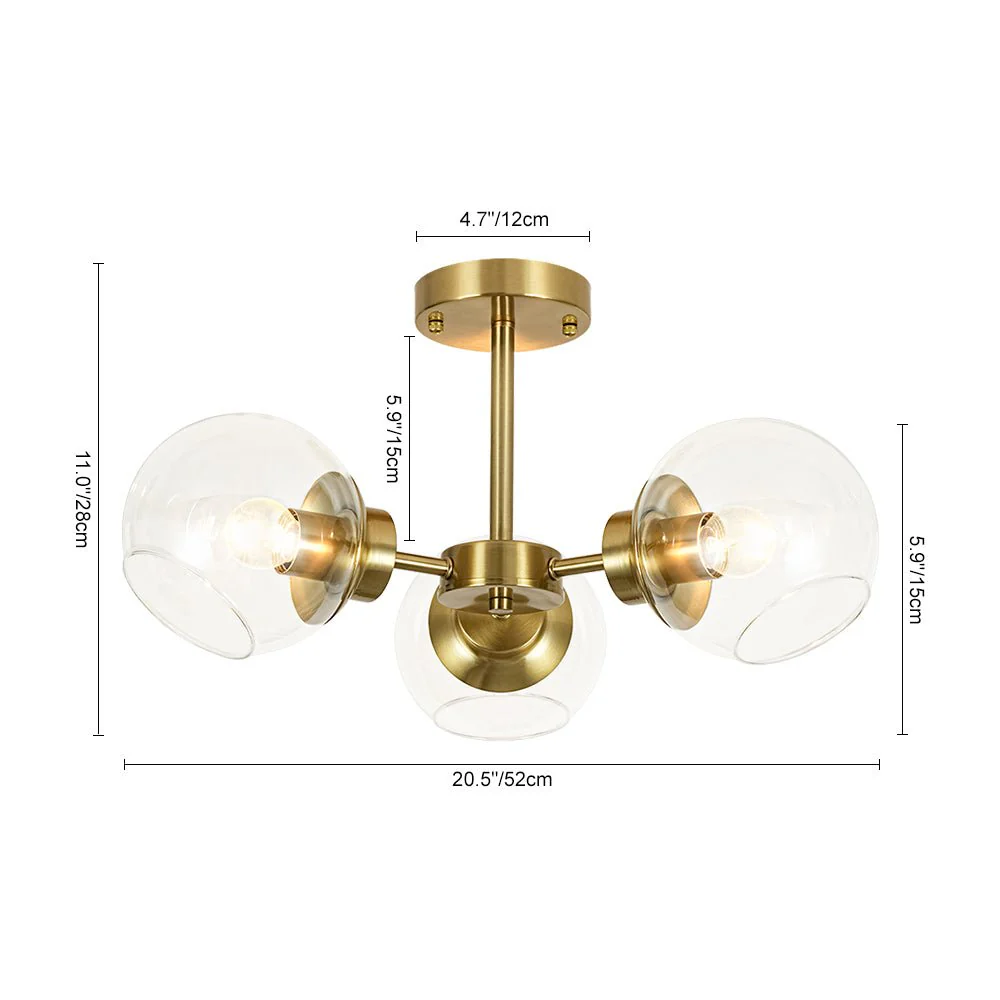 3-Light Clear Glass Globe Sputnik Semi Flush Mount - Image 9