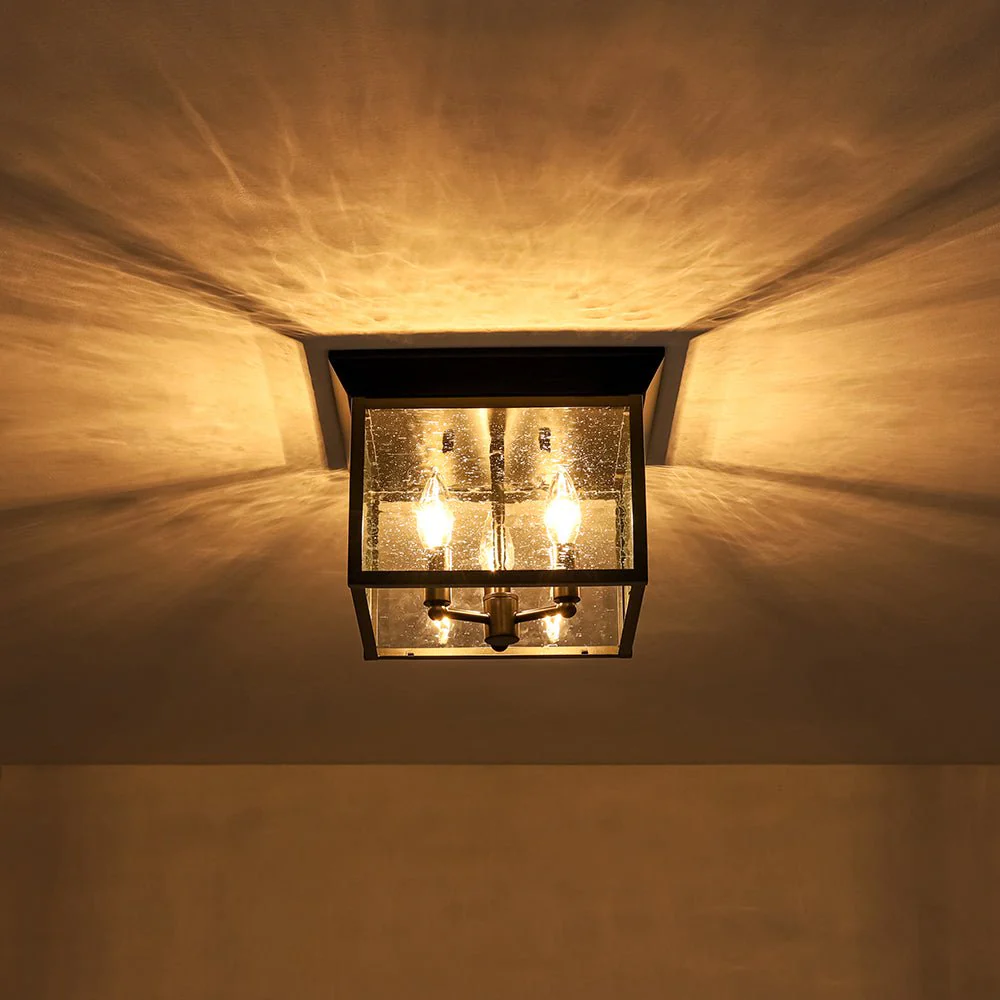 3-Light Clear Seeded Glass Black Square Cage Ceiling Light - Image 12