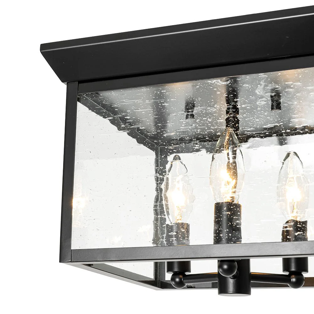 3-Light Clear Seeded Glass Black Square Cage Ceiling Light - Image 13