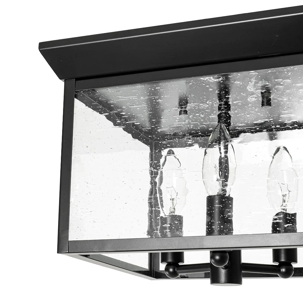 3-Light Clear Seeded Glass Black Square Cage Ceiling Light - Image 14