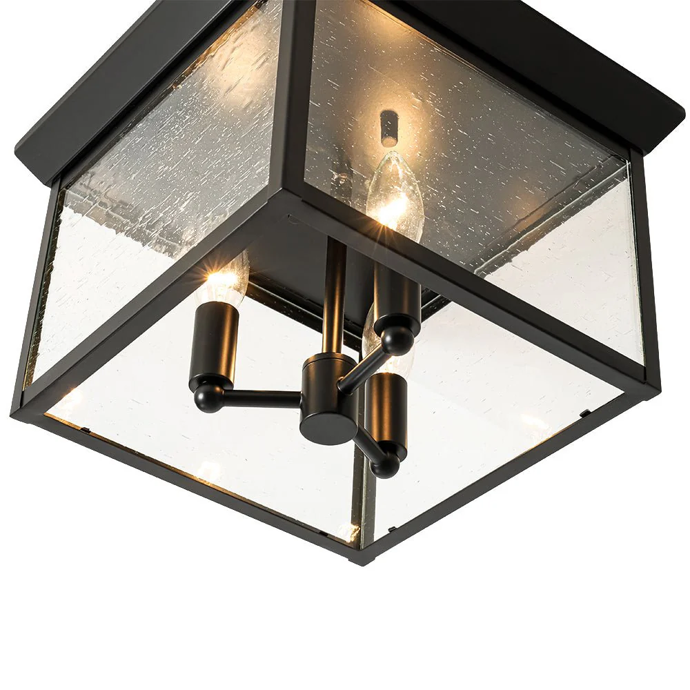 3-Light Clear Seeded Glass Black Square Cage Ceiling Light - Image 16