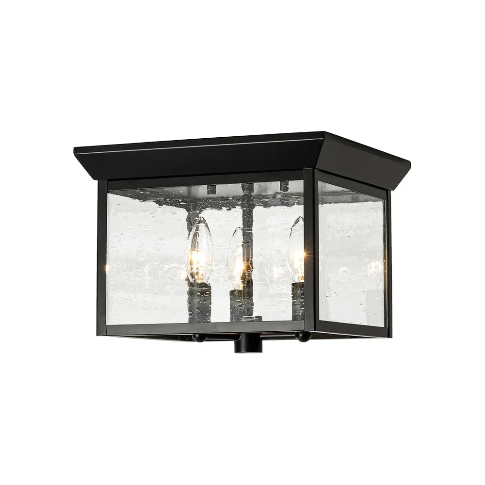 3-Light Clear Seeded Glass Black Square Cage Ceiling Light - Image 3