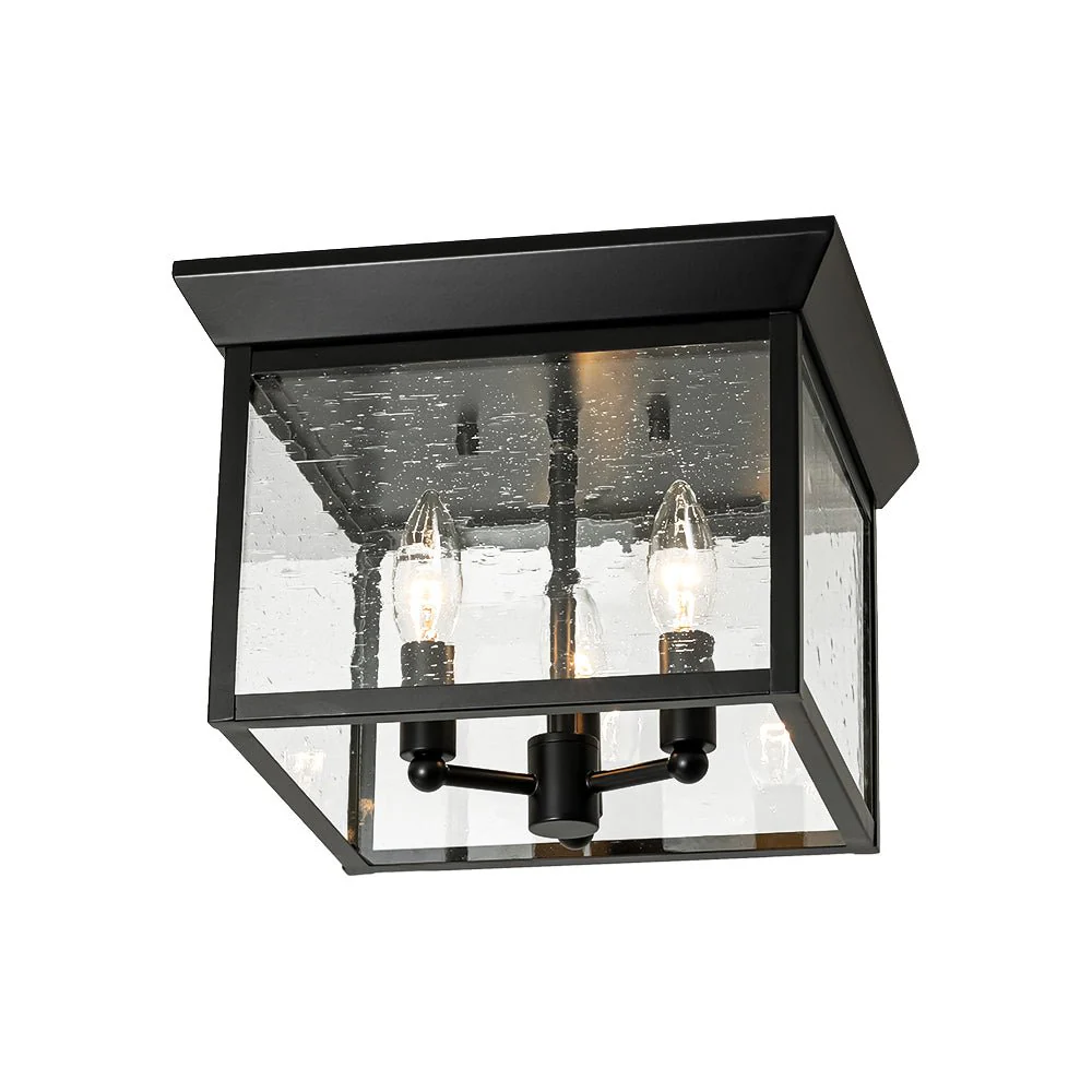 3-Light Clear Seeded Glass Black Square Cage Ceiling Light - Image 4